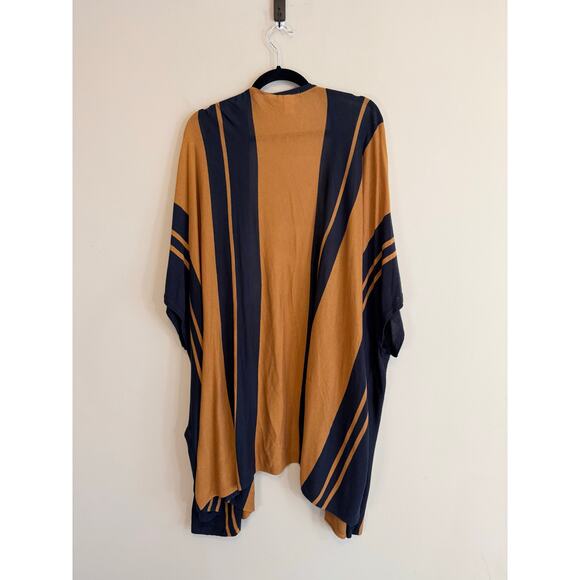 H&M Womens Brown Black Striped Lightweight Oversized Poncho Cardigan Sweater M/L - Picture 4 of 5